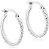 Carissima Orecchini Creole Rotondi con Taglio Diamantato da 18 mm in Oro Bianco 9 ct