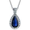 Bling Jewelry Gioielli da Sposa Classici Pendente a Goccia Solitario a Forma di Pera 24X15 Halo AAA 15CT CZ Simulato Zaffiro Blu Collana per Donne Prom Damigella d'Onore Matrimonio Placcato Argento