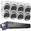ANNKE 3K Kit Videosorveglianza Esterno con Audio e Rilevamento Uomini/Veicoli, DVR 8 Canali con 2TB HDD e 8x Telecamere con Visione Notturna a Colori, Avvisi Email con Immagini, Registrazione 24/7