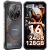 Blackview Fort 2 Rugged Smartphone Android 16, Ultra Sottile 10.7mm, 24(8+16) GB+128GB/2TB Telefono Indistruttibile, Gemini AI, Display 6,56 HD+ 90 Hz, IP69K Impermeabile, 16 MP+13MP, 4G/NFC/OTG/GPS