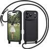 Coiwxmoi Cover per iPhone 17 Pro Max 6,9 con Cordino, Custodia con Laccio Collana Tracolla Regolabile Sottile Silicone Morbido TPU Bumper Antiurto Protettiva Case per iPhone 17 Pro Max, Nero