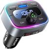 LENCENT Trasmettitore FM Bluetooth 5,4, 60W Ricarica Rapida con 2 USB-C (PD 30W), Trasmettitore FM per Auto, Chiamate Mano Libero,Musica Auto, Bassi Profondi Hi-Fi con LED di 7 Colori e Chiavetta USB