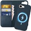 SHIELDON Cover per iPhone 17e & iPhone 16e Case, Portafoglio Folio Rimovibile Custodia Pieghevole in Vera Pelle [Cavalletto][Blocco RFID] Leather Wallet Case per iPhone 16e/17e 6.1 2026 - Blu Navy