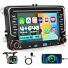 Hikity [4+64GB] Android 15 Radio Wireless Carplay Android Auto per VW Golf 5 6 Passat Polo Tiguan Touran Caddy Skoda con Touch Screen da 7 Pollici Navi GPS Mirror Link HiFi Bluetooth Backup Camera