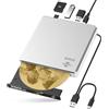 BUNUD Lettore CD DVD esterno, USB 3.0 e Type-C, masterizzatore DVD Lightscribe per PC, lettore DVD con slot SD/TF e 2 USB, sottile unità ottica esterna per Mac, laptop, MacBook Pro Air, Windows, iMac