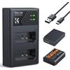K&F CONCEPT LP-E10 Batteria (2 pezzi) con caricatore a doppio slot, doppia porta Micro USB e Type-C, compatibile con Canon EOS 1100D/1300D/1500D/1200D/X50 1200D e altre fotocamere.
