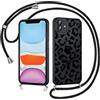 Coiwxmoi Cover Magnetica per iPhone 11 6,1 con Cordino, Compatibile con MagSafe, Aesthetic Leopardata Disegno Custodia con Corda Collana, Traslucida Matte Silicone TPU Hard PC Antiurto Case, Nero 2