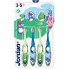 Jordan* ® | Step 2 Spazzolino da denti Bambini | Spazzolino per bambini di età 3-5 anni | Setole morbide, doppio manico ergonomico e senza BPA | Colore Blu & Verde | Confezione 4 unità