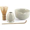 H&H, Set per Tè Matcha 4 Pezzi - Frusta in Bambù, Supporto in Porcellana, Ciotolina e Cucchiaio per Dosaggio - Set Completo per la Preparazione del Matcha - Idea Regalo Perfetta per Amanti del Tè