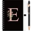 BBTO 1 Set Quaderno con Iniziale per Donna Regali Personalizzati Quaderno Floreale B6 con Penna a Sfera per Natale Compleanno Articoli per Ufficio(Lettera E)