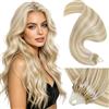 LaaVoo Extension Microring Capelli Veri, Biondo Chiaro con Riflessi Dorati, 35cm 50g 50 ciocche, Capelli Remy Lisci, Volume Istantaneo, per Ufficio e Quotidiano, Colore P16-22