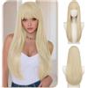 Sofeiyan Bionda con Riflessi Bianco-oro Parrucca con Frangia,60 cm Parrucca Lunga e Liscia da,Parruccas da Donna Dallo Stile Elegante in Fibra Sintetica Resistente al Calore,per gli Quotidiani