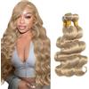 Salharer Extension Capelli Veri Tessitura Body Wave Human Hair Bundles Unprocessed Real Hair 3 Extensions 50g/Per Double Weft Remy Ash Blonde Color 30 32 34 Inch