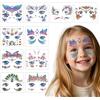 Floruvia Set da 10 Tatuaggi Glitterati per il Viso per Ragazze, Tatuaggi Temporanei Animali, Unicorno, Sirena, Farfalla, Feste, Compleanni, Adesivi Make-up Carnevale