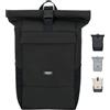 LARKSON Zaino Roll Top Uomo Donna Nero - No 4 - Zainetto per Lavoro, Viaggio, Università - Porta Pc 16 Pollici - Materiale Sostenibile - Impermeabile