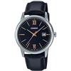 Casio Orologio da polso da uomo al quarzo classico cinturino in pelle nero cassa in ottone display analogico nero - MTP-V002L-1B3