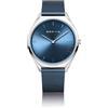 BERING 18132-Charity1 Orologio da polso da donna al quarzo, cassa in acciaio inossidabile blu da 32 mm e quadrante blu, cinturino in maglia milanese, vetro zaffiro, 3 ATM