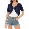 Aottori Coprispalle Donna Elegante Bolero a Maniche Lunghe Cardigan Corto Estivo Bolerino Leggero Shrug Aperto Primavera per Cerimonia Festiva Blu Navy M