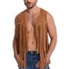 AIEOE Gilet da uomo con frange, hippie, costume da cowboy, indiano, senza maniche, in pelle scamosciata, retrò, anni '70, per feste, marrone, m