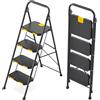 KINGRACK Scaletta 4 Gradini, Scala Pieghevole Domestica con Blocco di Sicurezza, Acciaio Portata 360kg con Ampio Pedale Antiscivolo, Corrimano Comoda, Cucina Casa Ufficio, Nero