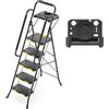 KINGRACK Scaletta 5 Gradini, Scala Pieghevole con Vaschetta Portaoggetti e Corrimano di Sicurezza, Scala Domestica in acciaio con Pedale Largo Antiscivolo, per casa, cucina, dispensa, armadi, ufficio