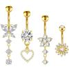 JFORYOU Piercing Ombelico 14G Barrette per Ombelico Penzoloni Anello di Pancia Lunga in Acciaio Inox CZ Fiore Farfalla Ombelico Gioielli Piercing per le Donne Oro Argento