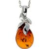 SilverAmber Jewellery 1637 - Ciondolo in argento Sterling e vera ambra baltica di cognac, senza catena, 14x10 mm, 2.3 x 1 cm, Ambra Pietra Carta, Ambra