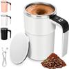 Mineup Tazza Automescolante, 380 ml Tazze Miscelazione Automatico Magnetica, Tazza da Caffè Elettrica con Indicatore di Temperatura, 304 Acciaio Inox, Per Caffè, Tè, Latte Di Soia (Bianco)
