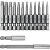 CKANDAY Set di 12 punte per cacciavite a testa Torx + 2 misure di estensione per punte da trapano magnetiche, codolo esagonale S2 da 1/4, kit di cacciaviti a prova di manomissione, 6 punte a stella T5-T40 da