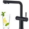 Faustina Rubinetto da cucina a 3 vie con doccetta estraibile, rubinetto a doppia leva, rubinetto per lavello, rubinetto da cucina per impianto osmosi inversa e filtro dell'acqua in acciaio inox, nero