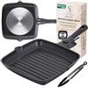 Stone&Stone Bistecchiera Induzione 28cm Antiaderente senza PFAS PFTE PFOA GREBLON Q-LINE CK 3000 senza PFAS PTFE PFOA, fondo pieno acciaio, manico removibile, gas e forno 230 °C, pinza inclusa