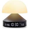 Lexon MINA Sunrise Risveglio mattina luminosa, simulatore di alba e crepuscolo, 5 suoni naturali, lampada da comodino LED luce notturna e terapia della luce - Grigio Metallico