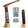 Morwealth Lampada da scrivania LED senza fili ricaricabile, lampada da tavolo con orologio, batteria, digitale, LCD, data, luminosità regolabile, pieghevole, luci portatili per la casa, la lettura, l'ufficio