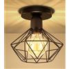 PETITES ECREVISSES Lampada da soffitto vintage E27 Lampada a sospensione retrò design a gabbia in metallo Ø20 cm Illuminazione a soffitto interno nero per corridoio veranda cucina camera da letto (senza legno-soffitto-1