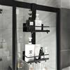 Trlyane Mensola Doccia da Appendere per Porta Doccia in Vetro, Organizer Bagno in Acciaio al Carbonio a 2 Livelli Senza Foratura con 4 Ganci, Porta Shampoo Nero