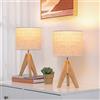 EDISHINE Set 2 Lampade da Tavolo in Legno, Paralume in Lino, Beige | Treppiede in Legno, Attacco E27, Lampadina LED Inclusa, Bianco Caldo 2700 K, per Camera da Letto e Soggiorno