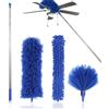 Bixury 4 Pezzi Spolverino per Polvere Spolverino Microfibra Lavabile Blu | 4 Pezzi Spolverino Bastone Telescopico per Pulizia 280 cm, Scopa Polvere Pulizia Ventilatori Soffitto, Ragnatela, Tetti, Blu