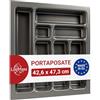 LouMaxx Portaposate per cassetti larghi cm, portaposate cm, prodotto in Germania, grigio con scomparti e angoli stabili, infrangibile e durevole (grigio basalto, 47,3 x 42,6 cm - 7 scomparti)