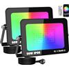 RIGIDON 2 x 50W Faretto LED RGB Smart, 5000LM Inteligente Proiettore Faro RGBW con controllato APP, Impermeabile luce di inondazione multicolore Interna ed Esterna per giardino palco partito