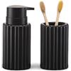 Generico Set bagno in ceramica nero opaco - Dispenser sapone liquido grande capacità 325 ml + Bicchiere porta spazzolini, accessori bagno moderni coordinati