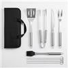 Generico Set 9 Pezzi Utensili Barbecue - Attrezzi BBQ in Acciaio Inox con Custodia - Accessori Completi per Barbecue, Grigliate, Camino e Cottura al Forno