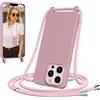 Jrkvniv Cover per iPhone 15 Pro con Cordino, Morbido TPU Silicone Case con Laccio Tracolla, Regolabile e Rimovibile, Antiurto AntiGraffio Case per iPhone 15 Pro, Rosa