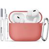 TNSNK for AirPods Pro 2nd/1st Case, Silicone Shockproof Protection Case with Clean Kit & Keychain, Support Wireless Charging - Guava