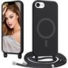 Coiwxmoi Magnetica Cover per iPhone 16E/17E con Cordino Regolabile, [Compatibile con MagSafe] Custodia con Collana Tracolla Laccio Collo Liquido TPU Silicone Lanyard Antiurto Case, Nero