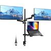 PUTORSEN Supporto Doppio Monitor Braccio con Vassoio per Laptop per Schermi LED LCD da 17 a 32 Pollici e Notebook Fino a 17 Pollici, Ergonomico Braccio Monitor con Morsetto, 2 Opzioni di Montaggio