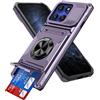 IMEIKONST Cover per Motorola Moto Edge 60 con Porta Carte, Militare Armor Protezione Metallo Anello Supporto Custodia Antiurto TPU Bumper Case per Moto Edge 60S / 60 Fusion. Viola TCKB