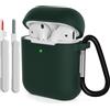 KOKOKA Custodia in Silicone Compatibile per AirPods 2 con Kit di Pulizia, Case Cover Protettiva in Premium Silicone per Airpods Seconda Generazione 2019 con Moschettone, Dark Green