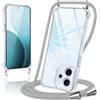 Coiwxmoi Cover per OPPO Reno 14 F/FS 5G con Cordino 6,57,Trasparente Custodia con Laccio Tracolla Corda Catena Cinghia,Ultra Morbido Silicone TPU Antiurto Case, Grigio Chiaro