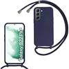SLWYF Custodia per Samsung Galaxy S22 Plus Cover con Cordino, Silicone Antiurto TPU Morbido Corda Collana Necklace Regolabile Stylish con Catena Ultra Sottile Cover Case, Blu navy