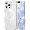 IMEIKONST Cover Magnetica per iPhone 14 Pro Max [Compatibile con MagSafe], Custodia Argento Glitter Brillantini Ultra-Sottile Antiurto per Donne e Ragazze Case per iPhone 14 Pro Max. Argento JXSF